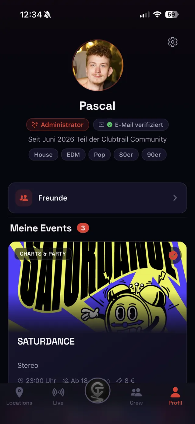 Clubtrail App, Ansicht Profil